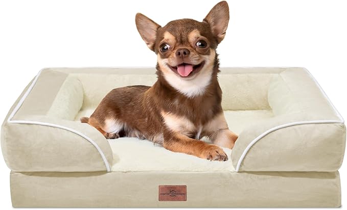 Comfort Expression Small Dog Beds Waterproof Orthopedic Foam Dog Sofa Beds for Small Dogs Comfy Pet Bed with Washable Removable Cover & Non-Slip Bottom(X-Small,Beige)-PawvioPets