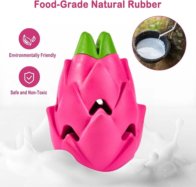 AUSCAT Dog Treat Dispensing Toys, Dispensing Puzzle Dog Toy for Aggressive Chewers, Rubber Dog Treat Dispenser, Interactive Stimulation Dog Food Toys, Pitaya Shape-PawvioPets