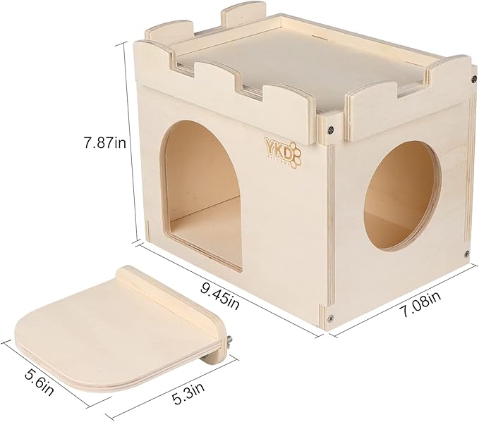 Castle Chinchilla House - Small Animal Hideout for Chinchilla Guinea Pig Hedgehog, or Rat - Ventilated Wooden Hamster Habitat with Multiple Doors - Made from Natural Wood-PawvioPets