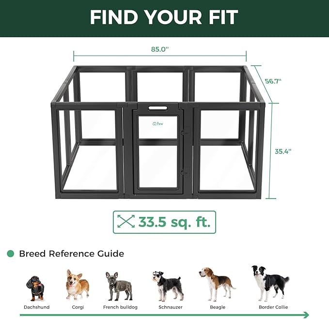 FXW AuraSpace Acrylic Indoor Unleashed Dog Playpen for Medium Dogs, 35 Inch, 10 Panels, Black-PawvioPets
