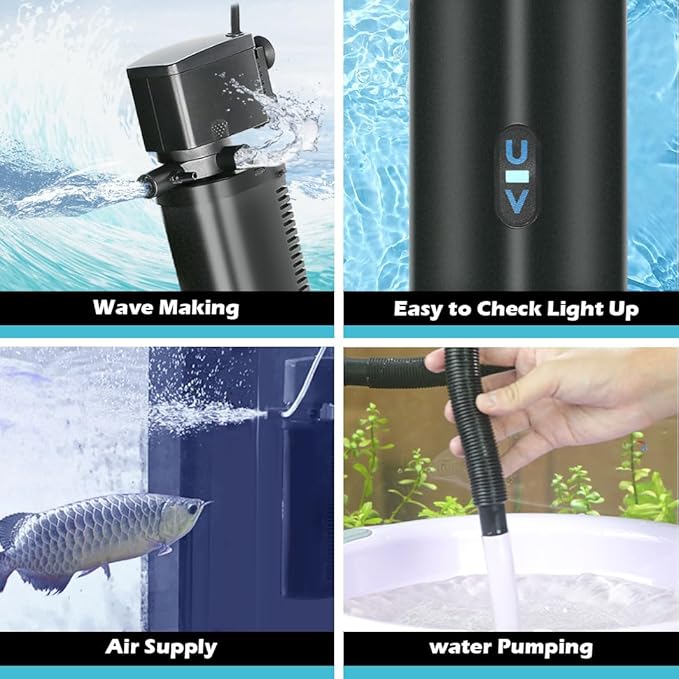 Aquarium Filter for 100-400 Gallon Tank, U-V Fish Tank Green Clean Machine Submersible Powerful Pump Canister Filter 600GPH for Pond Turtle Tank Saltwater Freshwater Crystal Clear Green Killing-PawvioPets