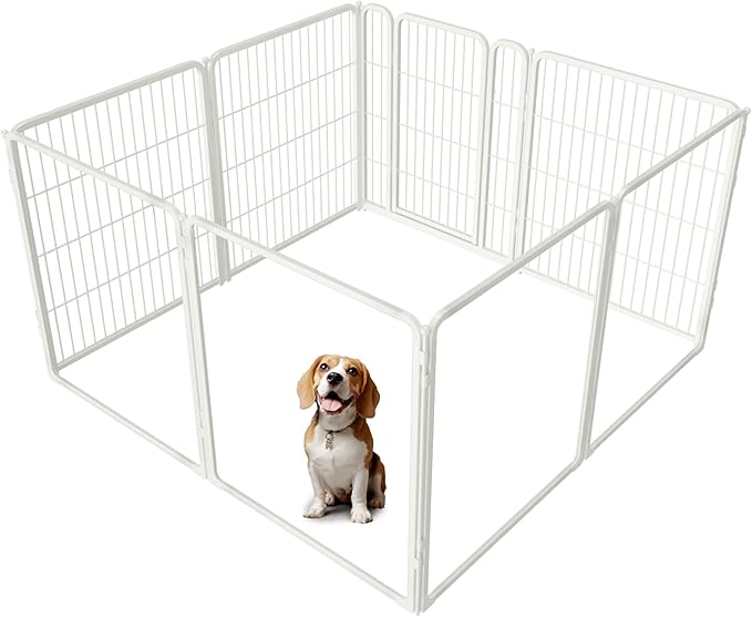 FXW Homeplus Unleashed Indoor Dog Playpen - Stress-Free and Safe Play, Heavy Duty 32 Inch 4 Acrylic Panels + 4 Wire Panels Dog Pen for Small and Medium Dogs, White│Patented-PawvioPets