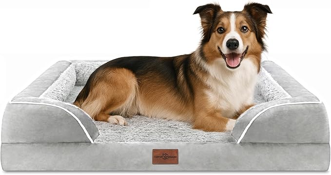 Comfort Expression Large Dog Beds Waterproof Orthopedic Foam Dog Sofa Beds Comfy Pet Bed with Washable Removable Cover & Non-Slip Bottom(Large,Grey White)-PawvioPets