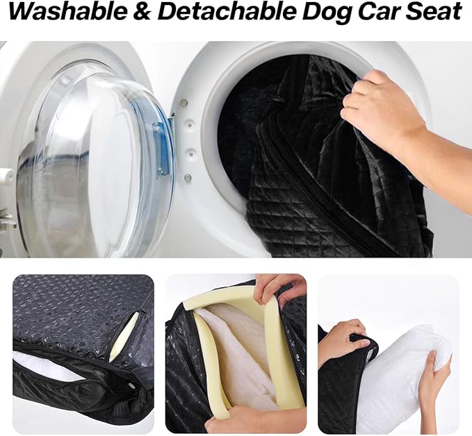Dog Car Seat for Small Medium Dogs Up to 40lbs, Detachable Washable Soft Pet Booster Travel Bed for Front & Black Seat with Safety Leash Belt-PawvioPets