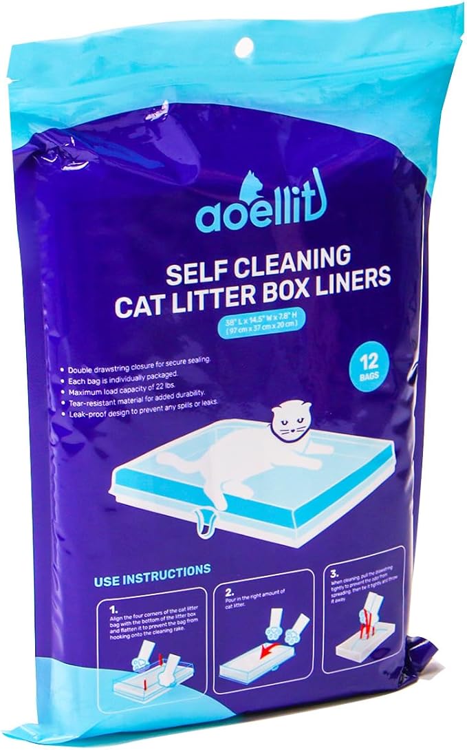 12 Count Litter Box Liners, Waste Bags Compatible with Pet-safe ScoopFree Self-Cleaning Litter Box Tray, Drawstring Litter Bags for Reusable Tray, Pre-Separated (38"L x 14.5"W x 7.8"H)-PawvioPets