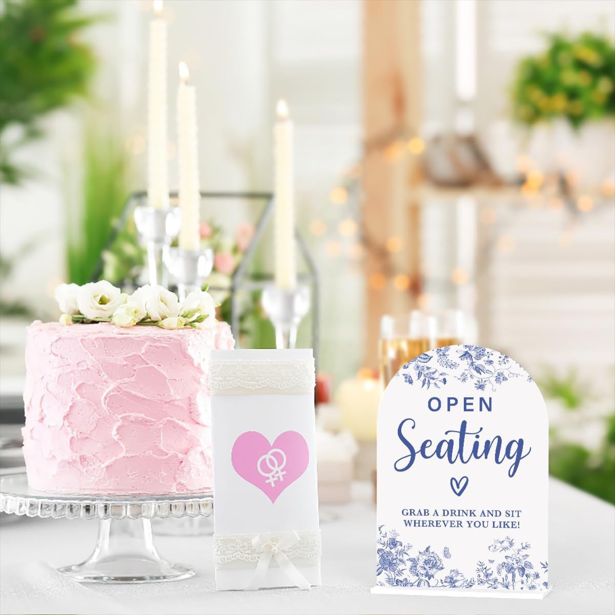 Acrylic Wedding Signs, Dusty Blue Wedding Decor, Blue Weddings Decor, Open Seating Signs for Reception, Modern Calligraphy Arch Acrylic Table Top Sign for Weddings Parties Dinners (White)