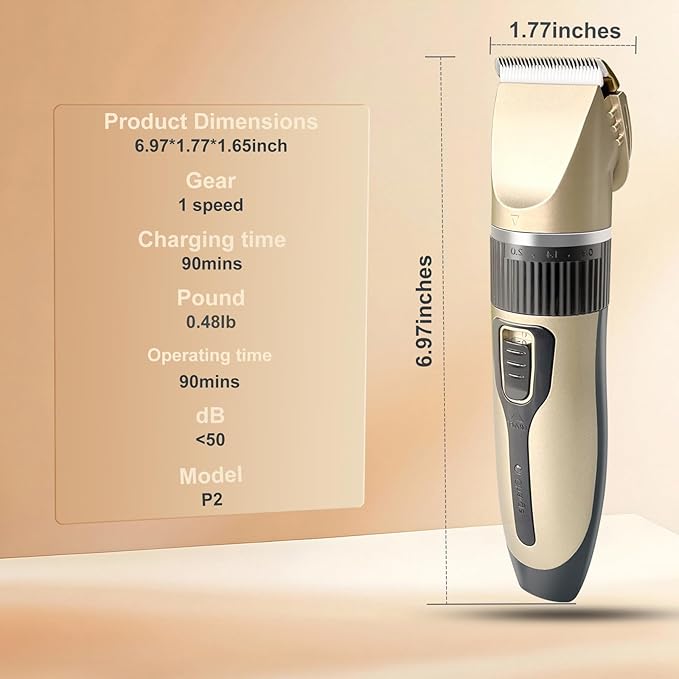 Dog Pet Grooming Kit Low Noise - Cordless Rechargeable Clippers for Dogs/Cats - Upgraded Accessory Version with Two Scissors and a Storage Bag (Gold)-PawvioPets