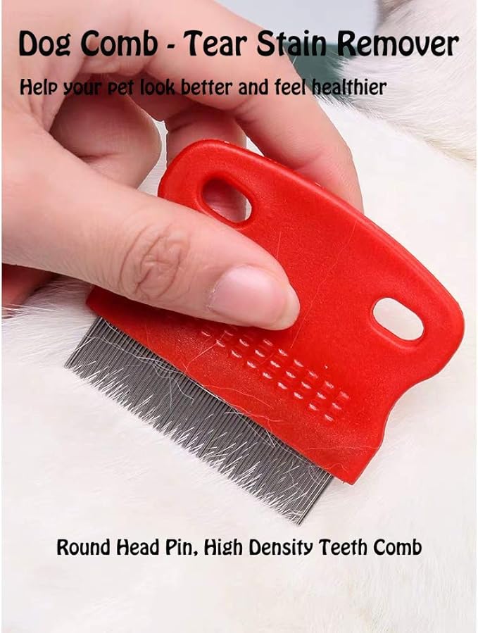 7 Pcs Pet Dog Grooming Comb, Metal Head Comb for Long Hair, Dog Tear Stain Remover Combs, Hair Combs Remover for Dogs Cats, Pet Grooming Tool Removes Crust, Mucus and Stains - 5 Types-PawvioPets