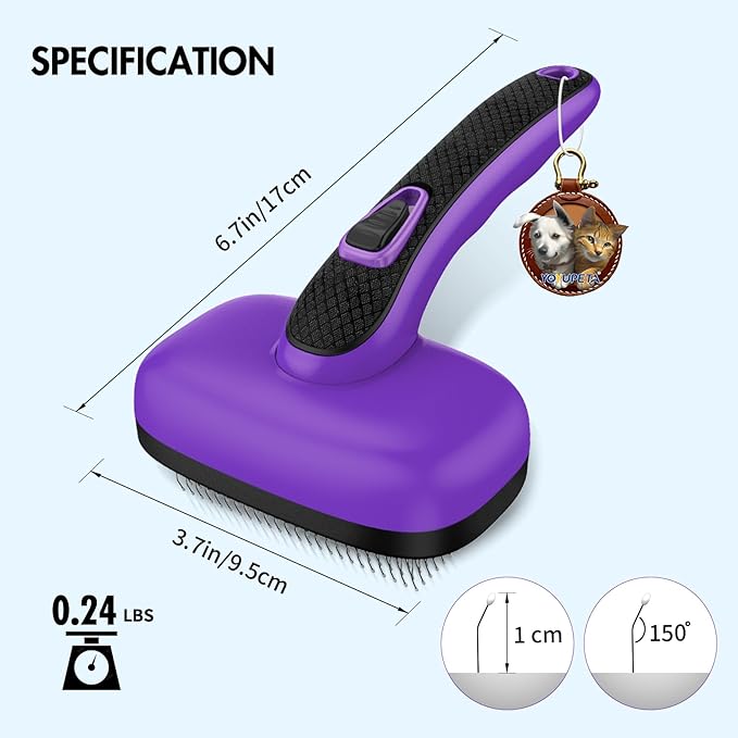 Dog Self Cleaning Slicker Brush for Shedding, Ideal for Short Long Haired Dogs, Including Cat. Removes Loose Fur, Undercoat, Mats, Tangled Hair. Suit for Large Medium Small Animal, Purple-PawvioPets