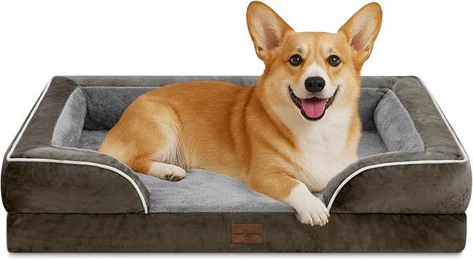 Comfort Expression Medium Dog Beds Waterproof Orthopedic Foam Dog Sofa Beds for Medium Large Dogs Comfy Pet Bed with Washable Removable Cover & Non-Slip Bottom(Medium,Dark Green)-PawvioPets