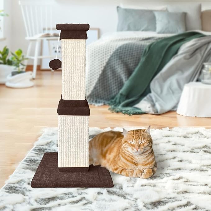 AGYM Cat Scratching Post, 32 Inch Cat Scratch Post for Cats and Kittens, Protect Your Furniture and Exercise Cats, Nature Sisal Modern Cat Scratcher for Indoor Cats, Brown-PawvioPets