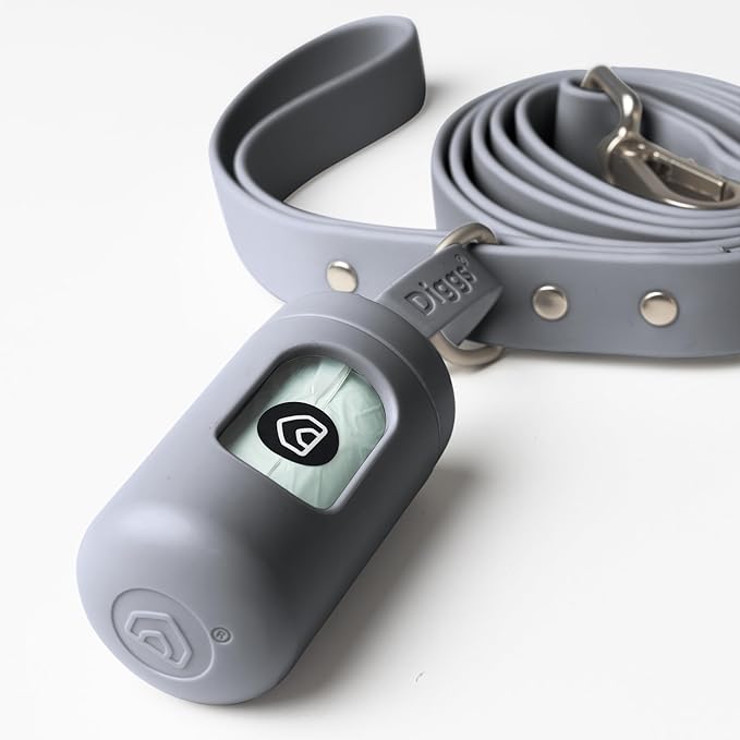 DIGGS Dog Poop Bag Dispenser for Leash - Premium Dog Waste Bag Holder with Easy One-Hand Dispensing (Grey)-PawvioPets