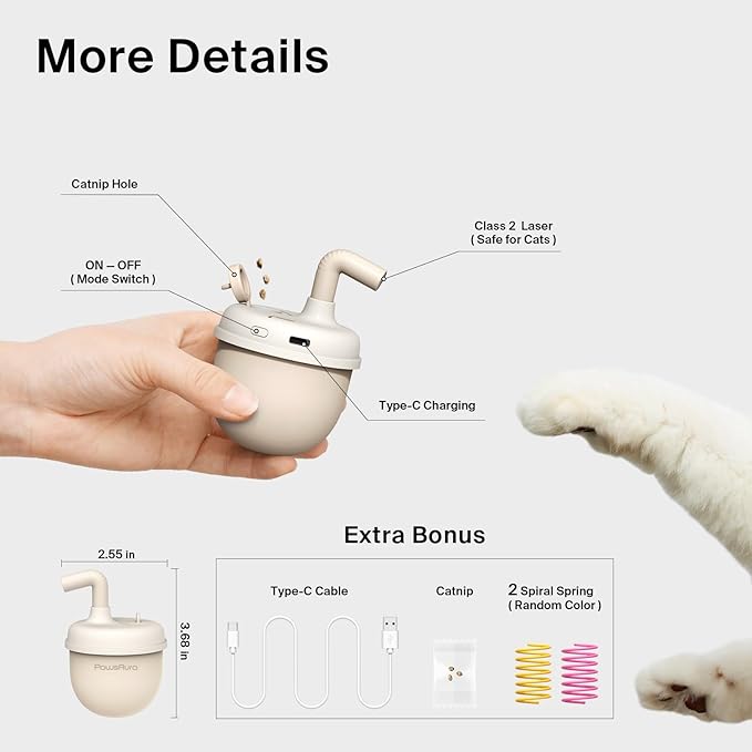 Cat Laser Toys, Automatic Cat Laser Toy Tumbler Design, Rechargeable Cat Laser Pointer 360°Irregular Rotation, 3 Modes Interactive Cat Toy for Indoor Cats of All Ages and Sizes (Beige)-PawvioPets