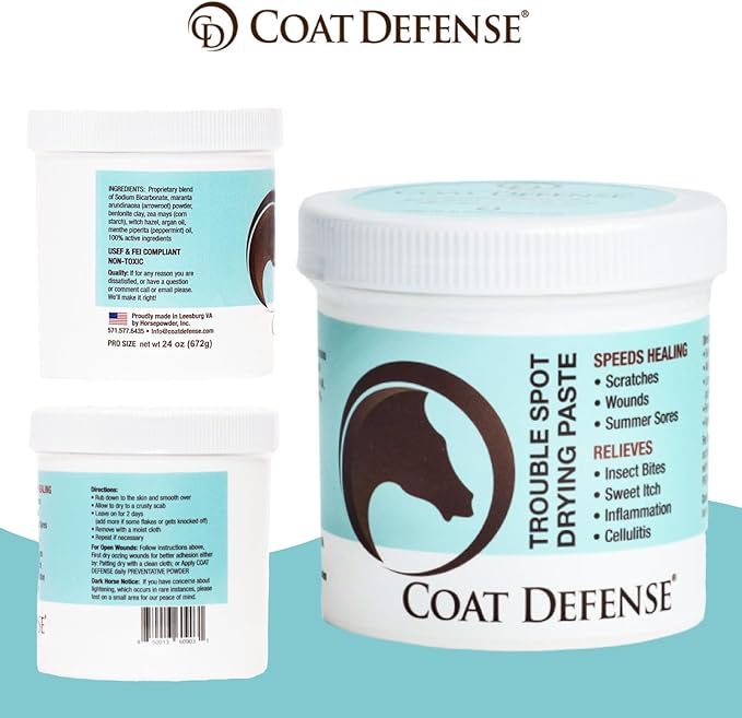 COAT DEFENSE Trouble Spot Drying Paste for Horses - Natural Equine Wound Care That Provides Safe & Effective Relief from Scratches, Sweet Itch, Summer Sores, Proud Flesh, Mud Fever, Girth Rot (10 Oz)-PawvioPets