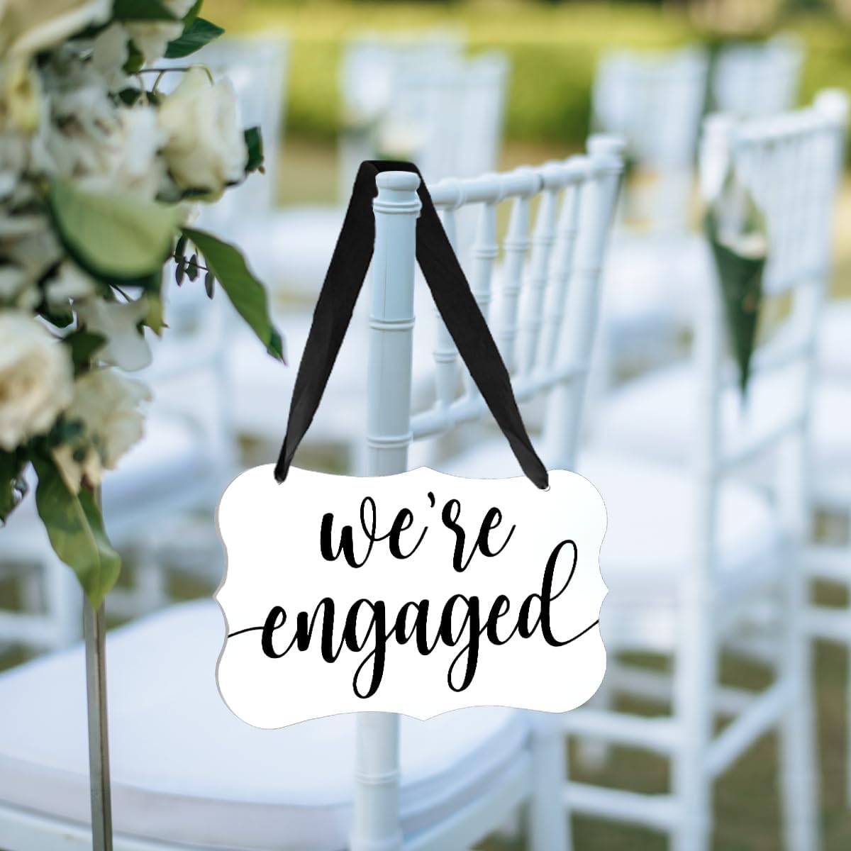 Acrylic Wedding Sign, Ring Bearer Sign, We're Engaged Decorations, for Rustic Wedding Decor Signs, Acrylic Hanging Signs With Ribbon for Chairs Weddings Reception Decorations and Event Party (White)