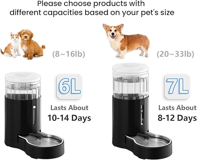 CZPET Automatic 7L Dog and Cat Water Dispenser with Stainless Steel Bowl Gravity Waterer,100% BPA-Free,Large Capacity and Drinking Area Noise-Free for Pets(7L Water Dispenser, Black)-PawvioPets