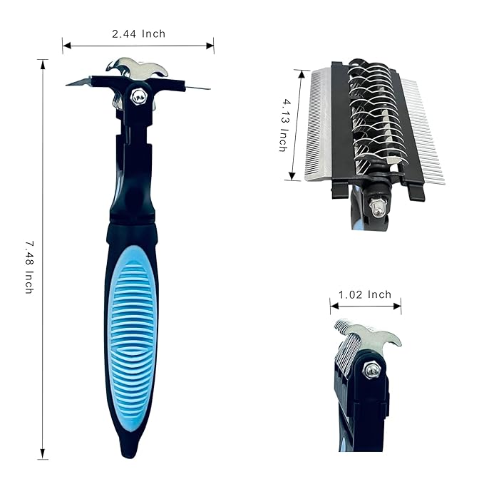 3-in-1 Pet Grooming Brush for Dogs & Cats – Double Sided Deshedding Tool with Stainless Steel Teeth, Detangler Comb & Undercoat Rake | Ergonomic Handle for Matted Fur Removal, Safe for Long/Short Hair-PawvioPets