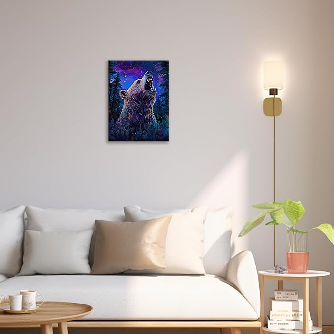 Bear Forest Wall Art Canvas Fantastic Animal Wall Decor Prints Framed Painting Pictures Gifts Artwork for Bathroom Kitchen 12"x16"-PawvioPets