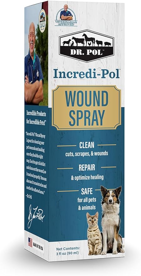 Dr. Pol Incredi-Pol Wound Spray for Dogs, Cats, Horses, and All Animals - Dog Wound Care to Clean Cuts, Scrapes, Hot Spots, and More - Repair Skin and Promote Healing - 3 Fluid Ounces-PawvioPets