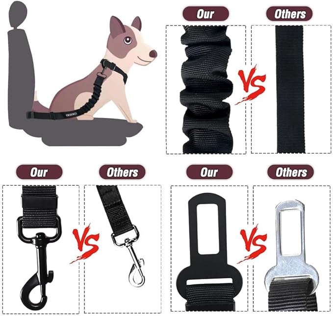 COOYOO Dog Seat Belt,Retractable Dog Car Harness Seat Belt for Car Adjustable Nylon Pet Safety Seat Belts Heavy Duty & Elastic Bungee Buffer-PawvioPets