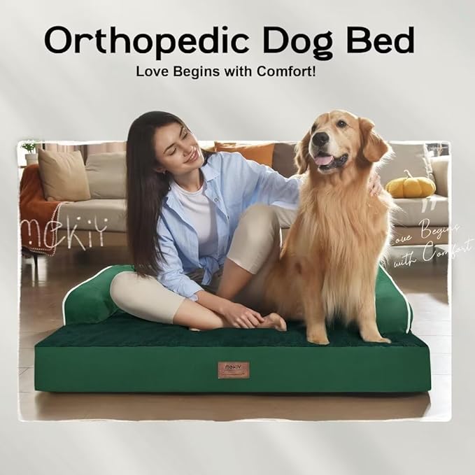 Orthopedic Large Dog Bed Washable, Orthopedic Emerald Dog Beds with Egg Foam Support, Removable, Machine Washable Plush Cover and Non-Slip Bottom for Extra Large Dogs-PawvioPets