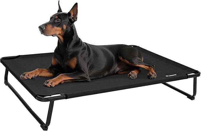 Elevated Dog Bed, Outdoor Dog Bed Raised Bed Cooling Waterproof Pet Beds Cots Stable and Easy Assembly, Teslin Fabric with 1.2mm Thick Iron Frame, Breathable, Ultra-Sturdy,Grey, 48 * 32 * 8.7-PawvioPets