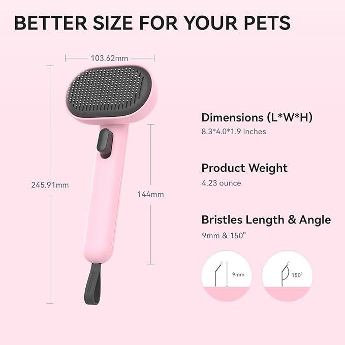 Aumuca Cat Brushes for Indoor Cats, Dog Hair Brush for Shedding, Cat Brush for Long or Short Haired Cats, Cat Grooming Deshedding Brush for Dog Kitten Horse Massage Removes Loose Fur, Pink-PawvioPets