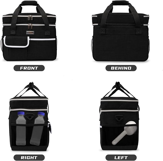 BAGLHER Dog Travel Bag for Supplies - Double-Layer Airline Approved Weekend Pet Travel Organizer Set for Dog and Cat Tote with 2 Pet Food Containers and 2 Collapsible Silicone Bowls Black-PawvioPets