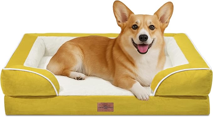 Comfort Expression Medium Dog Beds Waterproof Orthopedic Foam Dog Sofa Beds for Medium Large Dogs Comfy Pet Bed with Washable Removable Cover & Non-Slip Bottom(Medium,Spicy Mustard)-PawvioPets