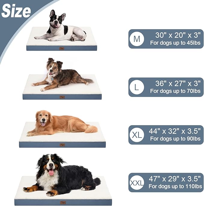 Dog Beds for Large Dogs, Orthopedic Dog Bed for Extra Large Dogs, Big Waterproof Pet Bed with Washable Removable Oxford Cover, Blue White-PawvioPets