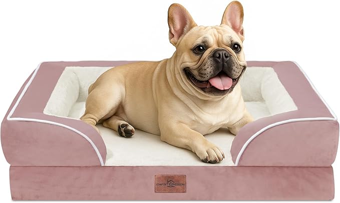 Comfort Expression Small Dog Beds Waterproof Orthopedic Foam Dog Sofa Beds for Medium Dogs Comfy Pet Bed with Washable Removable Cover & Non-Slip Bottom(Small,Pink)-PawvioPets
