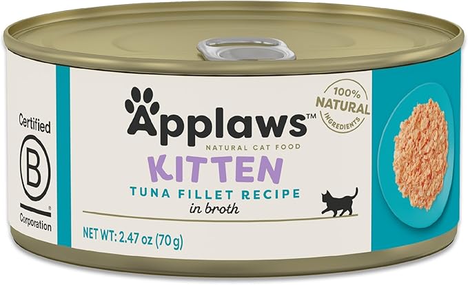 Applaws Natural Wet Kitten Food in Broth, Limited Ingredient Canned Wet Kitten Food, No Additives, Made with Natural Ingredients, Tuna Fillet in Broth (24 x 2.47oz Cans)-PawvioPets