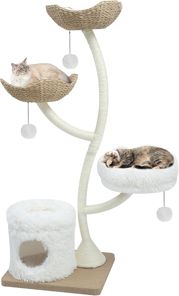 63” Tall Cat Tree Tower for Indoor Cats, Multi-Level Large Cat Climbing Furniture with Scratching Posts, Soft Perch, Cozy Cave, and Hanging Toys, Sturdy Design for Multi-Cat Households-PawvioPets