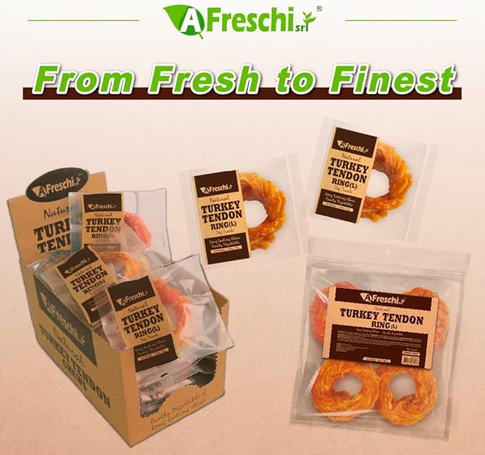 Afreschi Natural Turkey Tendon Ring (L) 10 oz, USA-Sourced Turkey Tendon, All Natural Puppy Chew, Hypoallergenic, Rawhide Alternative,for Large Breeds-PawvioPets