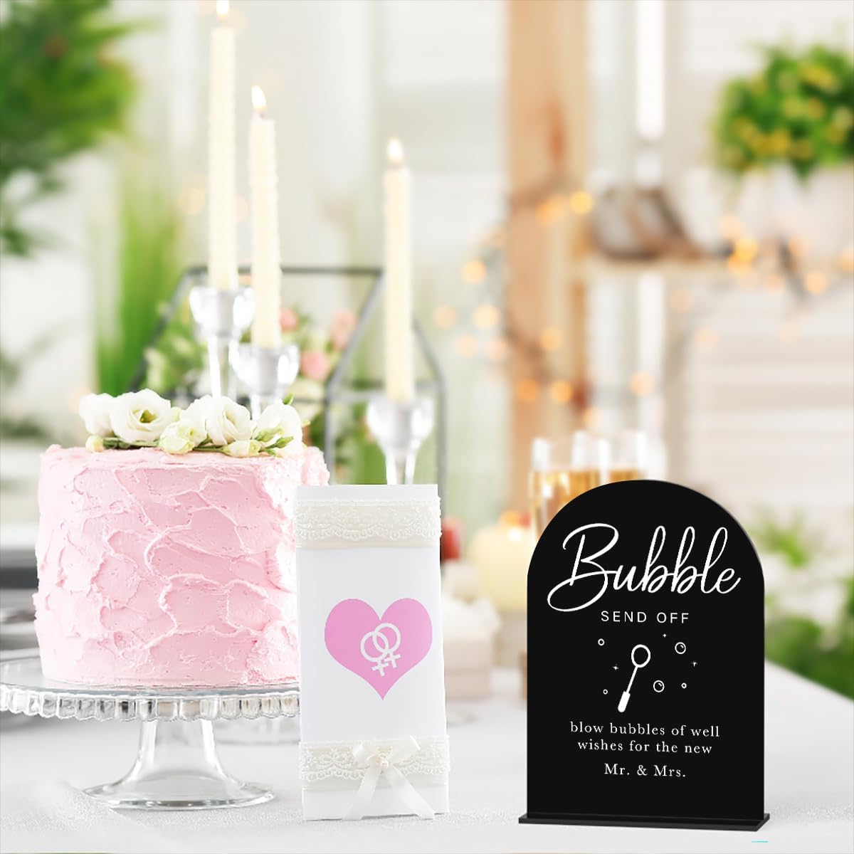 Acrylic Wedding Sign Wedding Signs for Ceremony Bubble Send Off Sign for Wedding Modern Calligraphy Arch Acrylic Table Top Sign for Wedding Reception and Event Party Table(black)