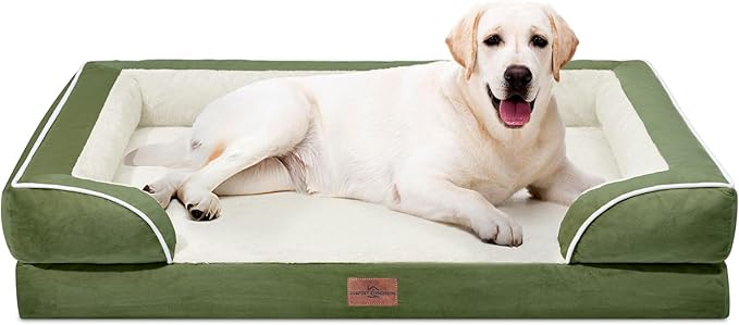 Comfort Expression Orthopedic Dog Beds for Jumbo Breed Large Dogs, Jumbo Dog Beds Waterproof, PV Washable Pet Sofa Couch with Removable Cover & Non-Slip Bottom(Light Green)-PawvioPets