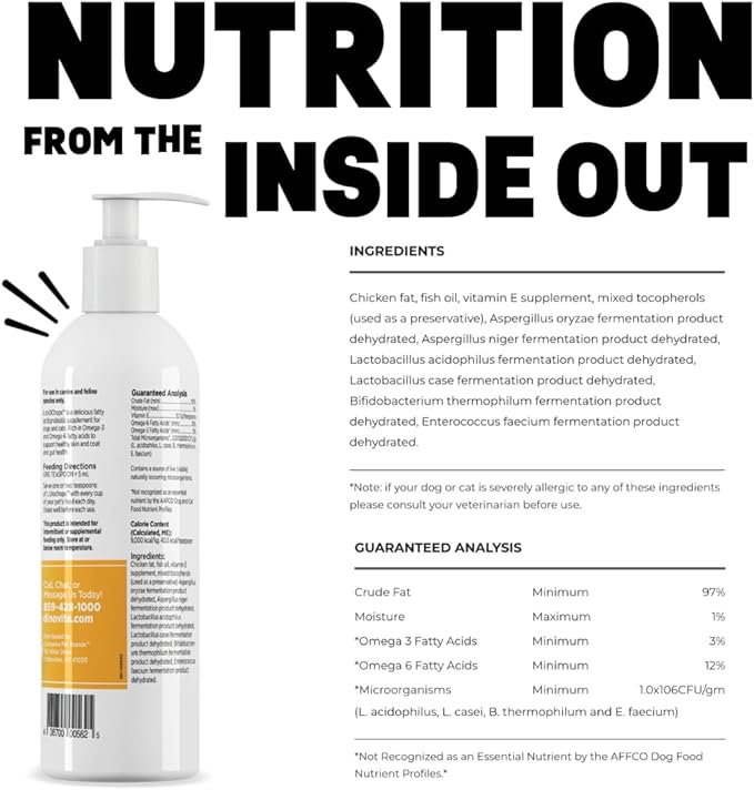 Dinovite Lickochops for Dog & Cat Supplement Enhanced with Omega-6, 3 Fatty Acids, Probiotics and Vitamin E, 16 oz with Pump-PawvioPets