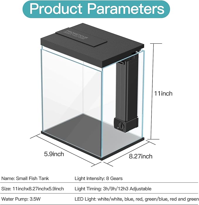 Betta Fish Tank, 2 Gallon Glass Aquarium Starter Kit, Small Fish Tank with Filter and Light.(Black)-PawvioPets
