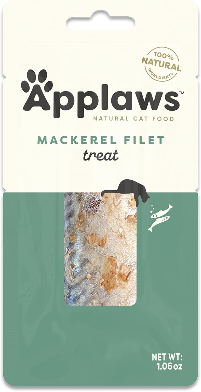 Applaws Natural Cat Treats, Grain-Free, High-Protein Whole Mackerel Loins, Single-Ingredient Healthy Snack for Cats (12 x 1.06 oz Loins)-PawvioPets