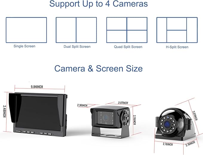 1080P Wireless Backup Camera System with 10 Inch DVR 4 Split Monitor, IP69 Waterproof Stable Signal Record Wireless 1 Rear and 2 Side View Cameras for RV Truck Trailer Camper (BW103)-PawvioPets