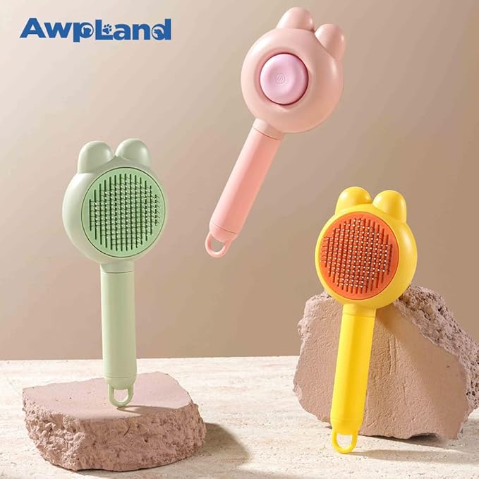 Cat Brush for Short or Long Haired Cats Dogs Rabbits, Cute Dog Brush with Release Button for Massage and Removes Loose Fur-PawvioPets