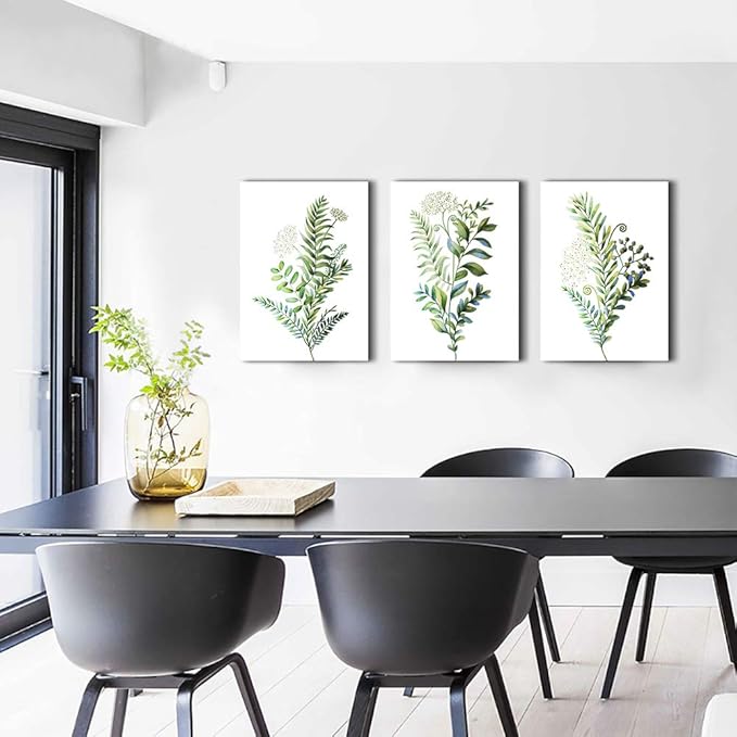 3 Pieces Framed Wall Art for Living Room Bathroom Wall Decorations Kitchen Wall decor Canvas Print decor modern Simple Bedroom Home Decoration Green leaves Poster wall paintings-PawvioPets