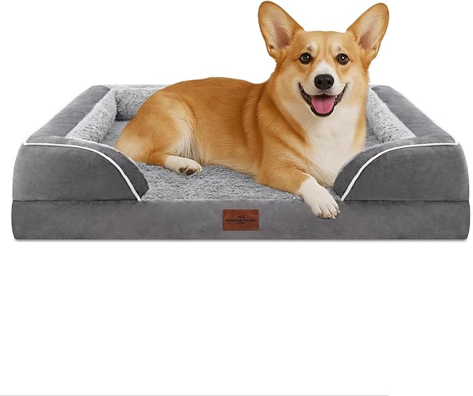 Comfort Expression Medium Dog Beds Waterproof Orthopedic Foam Dog Sofa Beds for Medium Large Dogs Comfy Pet Bed with Washable Removable Cover & Non-Slip Bottom(Medium,Grey)-PawvioPets