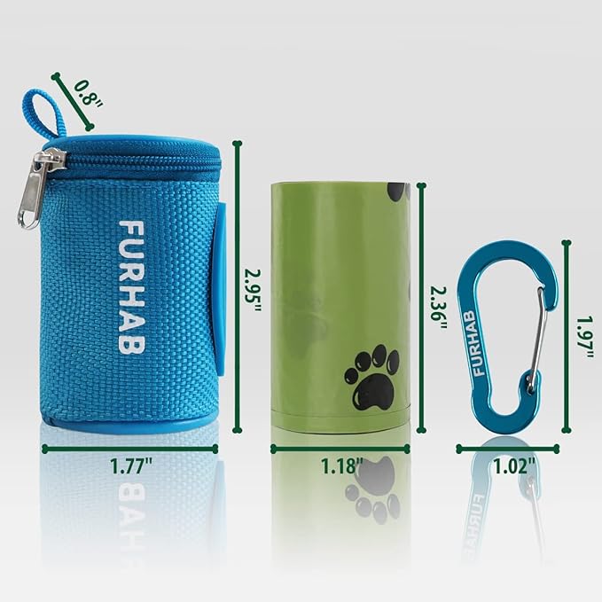 Dog Poop Bag Holder for Leash Doggie Waste Bag Dispenser Soft Fabric Puppy Potty Carrier Small Doggy Zipper Pouch with Carabiner Clip 1680D Nylon Oxford with 1 Roll of Pet Trash Bags, Sky Blue-PawvioPets