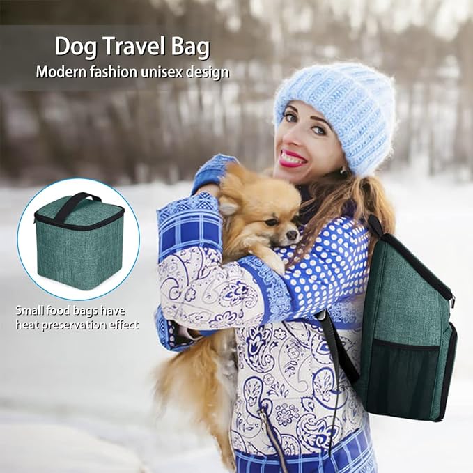 BAGLHER丨Dog Travel Bag, Airline Approved Pet Supplies Backpack, Dog Travel Backpack Accessories Set with 2 Silicone Collapsible Bowls and 2 Food Baskets. Green-PawvioPets