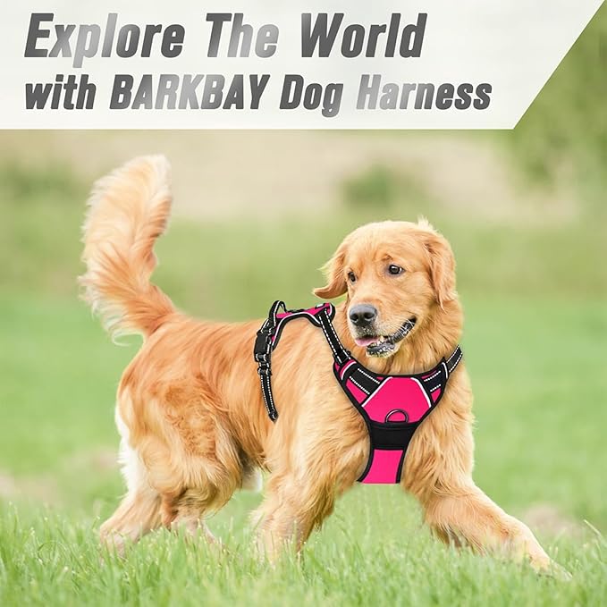 BARKBAY No Pull Dog Harness Front Clip Heavy Duty Reflective Easy Control Handle for Large Dog Walking(Pink,XL)-PawvioPets