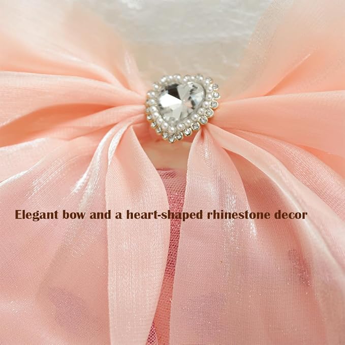 Dog Princess Dress with Heart Patterns & Bow Puppy Clothes for Small Dogs Girl Fancy Cat Birthday Outfit Pet Wedding Dresses(Pink White, Large)-PawvioPets