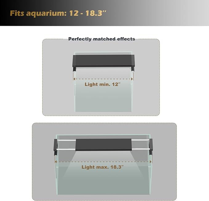 GLOWRIUM Smart Aquarium Light, Bluetooth + WiFi Dual Control Freshwater Fish Tank Light with App, Multi-preset Spectrum, Brightness Adjustable, Anti-Drop, Real Time Water Temperature Sensor (12-17 in)-PawvioPets