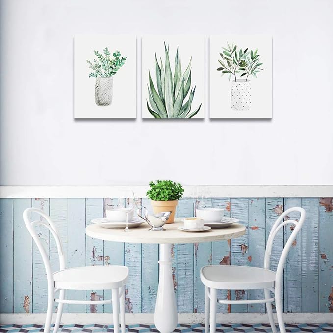 farmhouse Wall Art painting for dining room bathroom Abstract Canvas art family Wall decor for Bedroom kitchen Wall Decoration Living Room decor art Green Leaf pictures Artwork for home walls 3 piece-PawvioPets
