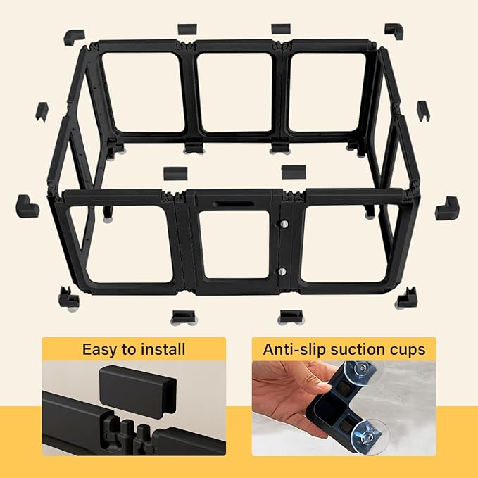 Acrylic Clear Dog Play Pen Indoor, Plastic Puppy Playpen with Door, Clear PlayPen for Dog Cat Rabbit Ferret, Easy Assemble Pen, Preferable Small Cage, 23.6" H, 10PCS, Black-PawvioPets